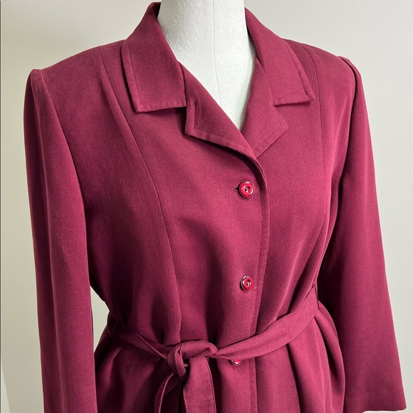 Vintage Laura Scott burgundy tie waist blazer notched collar button close 16 - Picture 3 of 13